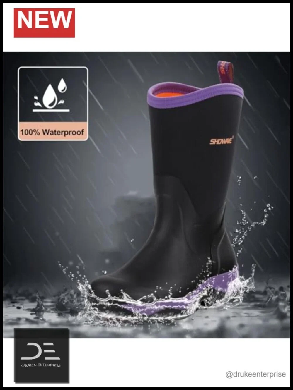 Women's Insulated Waterproof Mid Calf Rain Boots Rubber Neoprene